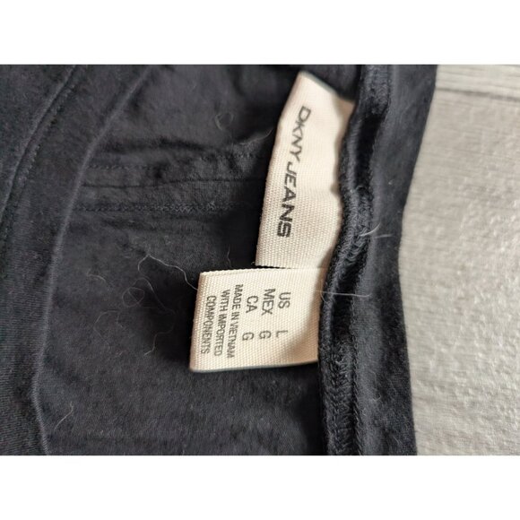 DKNY Jeans Womens Black Short Sleeve Sequin Logo T-Shirt Size Large Cotton Blend - Picture 4 of 6
